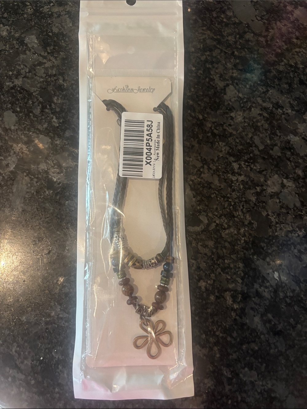 Fashion Jewelry Black Layered Beaded Necklace with Flower Charm